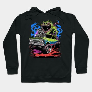 Monster Hot Rod Green Meanie Street Racer Cartoon Retro Design Hoodie